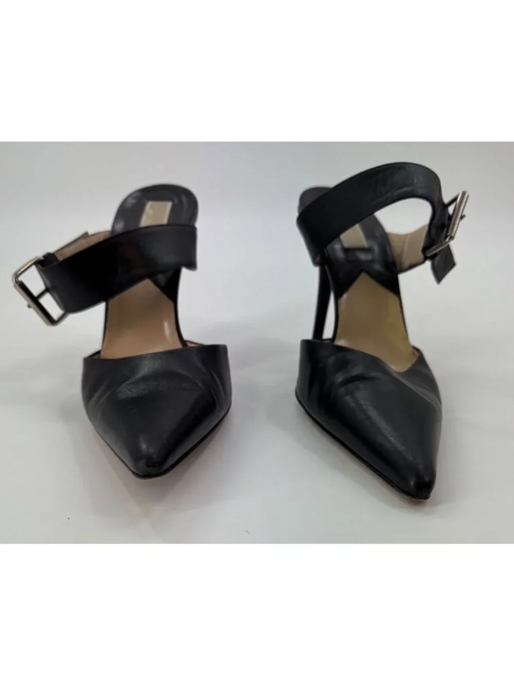 Michael Kors Black Leather Pointed-Toe Slingback Heels Size 9 Made In Italy